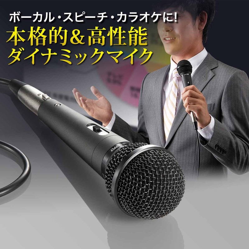 Sanwa Direct 400-SP045 Dynamic Microphone, Unidirectional with Switch, 4.5 m