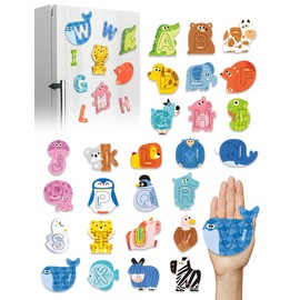 Large Size! Animals Fridge Magnets Alphabet Letters for Toddlers 1-3, 52PCS, ABC Magnets Toys, Magnetic Puzzles and Letters for Associative Memory, Educational Toys for 3 4 5 6, Gift for Boys Girls