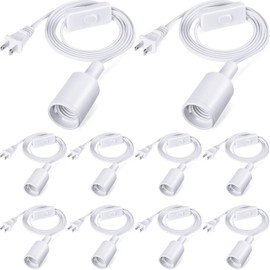 10 Pack Hanging Light Cord Pendant Light Cord with Switch Light Socket Extension Light Bulb Socket Cable Lamp Kit for E26 E27 Lamp Socket Lantern (White, 9.8 Feet)