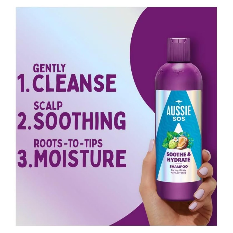 Aussie SOS Soothe & Hydrate Bundle contains Shampoo 300ml, Conditioner