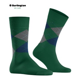 Burlington Men's King Socks Breathable Sustainable Organic Cotton Reinforced Men's Socks Flat Seam for Pressure Free Toe Fashionable Argyle for Business Everyday 1 Pair, Green Eucalyptus 7502