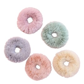 TOVINANNA 5pc Imitation Rabbit Fur Hair Ties for Adults Chic Fluffy Ponytail Holders Random Colors Stylish Hair Accessories for Everyday Wear and Special Occasions