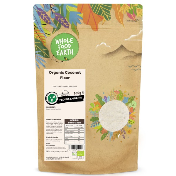 Wholefood Earth Organic Coconut Flour – 500g | GMO Free | Vegan | High Fibre | Certified Organic