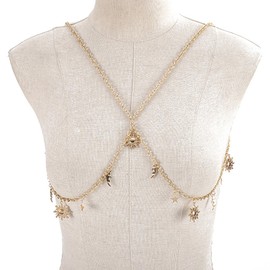 VFUN Women's Gold Chain Belt, Moon Star Metal Waist Chain, Multi-Layered Metal Waist Chain, Adjustable Metal Body Chain, Hip Chain For Dress, Jeans