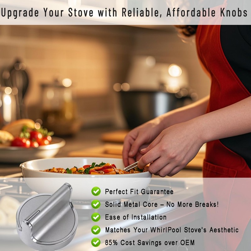 (2025 Upgraded) W10594481 Gas Stove Knobs Replacement for Whirlpool Range/Oven–Stainless