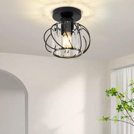 NATUREYL Kitchen Ceiling Lights, Semi Flush Mount Black Industrial Crystal Lights Ceiling for Living Room, Hallway, Dining Room
