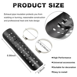 Motorcycle Heat Shield, Aluminum Motorbike Pipe Heat Exhaust Heat Shield, Pipe Heat Shield Cover Guard Protector with 2 Stainless Steel Clamps, Motorcycle Accessories (Black)