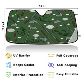 OMFUNS Golf Sport Car Windshield Sun Shade Sport Golf Ball Front Window Sunshades Foldable UV Ray Sun Visor Protector for Sedans SUV Trucks Sun Shield Keep Your Vehicle Cool