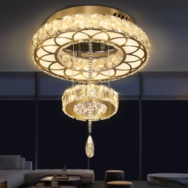 Flashing God Dia 12" Crystal Mini Chandelier Crystal Gold Ceiling Light Fixtures LED Flush Mount Ceiling Light for Living Room Bedrooms Dining Room Dimmable 2700k 4500k 6000k
