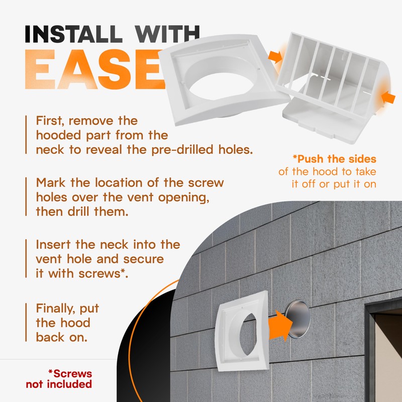 ECOPRO VENT 4 Inch White Plastic Dryer Vent Cover with