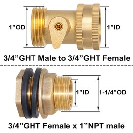 Joywayus 3/4"GHT Female x 1"NPT Male Brass Bulkhead Water Tank Connector & Garden Hose Shut Off Valve Kit with Rubber Washers and Teflon Tape