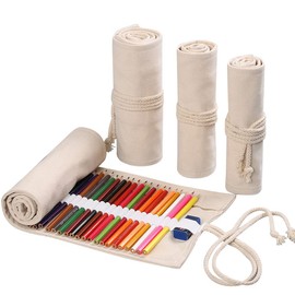 DIYOMR 24/36/72 Slots Pencil Wrap Pencil Rolls, Artist Colored Pencils Roll Up Bag Short Brushes Pouch Case Pencils Organizer for Drawing Coloring and Sketching (White, 72slots)