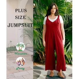 TIYOMI Plus Size Jumpsuit for Women Wide Leg Summer Casual Loose Fit Sleeveless Overalls with Pockets