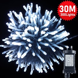T Tersely 30M/300LED AU Plug String Fairy Lights, SAA Approved 31V Low Voltage 8 Lighting Modes, Timer Function, Indoor Outdoor White Lamp for Christmas Tree Party Wedding Garden