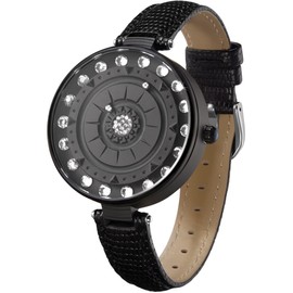 EUTOUR Women's Watch with Flowers & Diamonds Creative Magnetic Ball Watch with Unique Design Elegant Fashion Watch, black, Modern