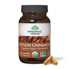 ORGANIC INDIA Ceylon Cinnamon Supplement - Organic Ceylon Cinnamon Capsules, Cinnamon Pills Herbal Supplement, Support Digestion, Source of Antioxidants, USDA Organic, Vegan, Gluten-Free - 90 Capsules