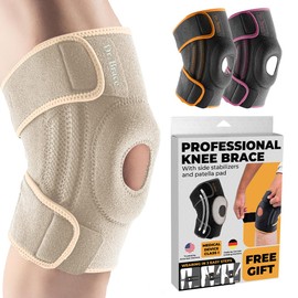 DR. BRACE ELITE Knee Brace with Side Stabilizers & Patella Gel Pads for Maximum Knee Pain Support and fast recovery for men and women- Please Check How To Size Video (Sandstone, XX-Large)