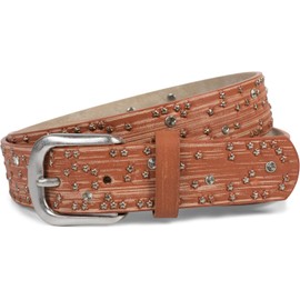 styleBREAKER 03010096 Women's Belt with Star Rivets and Rhinestones, Surface in Brushstroke Look, Vintage Rivet Belt, Can Be Shortened, Cognac