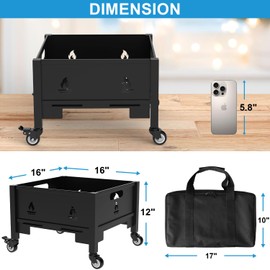 BBQration 16 Inch Portable Fire Pit with Bag for Outside Wood Burning, Square Fire Pit Collapsible Fire Pit for Camping Travel Picnic Patio, Outdoor Firepit Foldable Fire Pit with Locking Caster