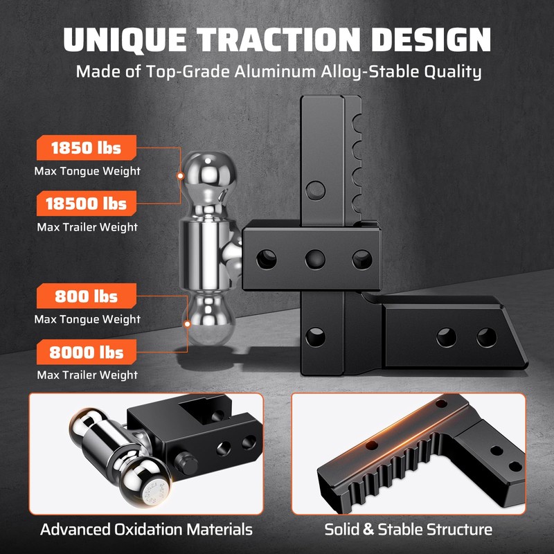 Ehaho Adjustable Trailer Hitch for 2.5-Inch Receiver, Heavy Duty Aluminum