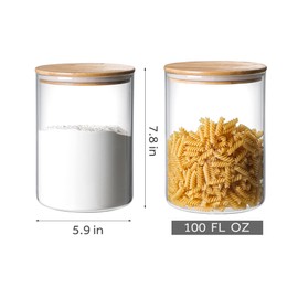2 Sets 3000 ML/100 FL OZ Clear Glass Storage Canister Holder with Airtight Bamboo Lid, Extra Large Container Jar for Flour Sugar Coffee Loose Tea Rice Cookie Cereal Pasta Spaghetti Protein Powder