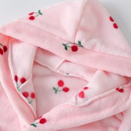 RUOGU Kids Bathrobe Hooded Plush Fleece Robe for Girls Boys Pink Cherry 2-3T