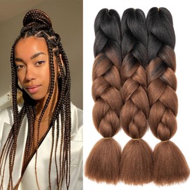 Dcbaboo Braids Extensions Synthetic Hair for Braiding 3 Pack 24 Inch Ombre Jumbo Braiding Hair Kanekalon Hair Extensions Braids Afro Crochet Box Braids Hair for Braids 300 g, Black & Dark Brown