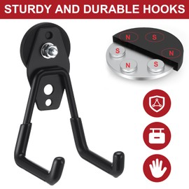 Landhoow 22 Pcs Large Magnetic Hooks Heavy Duty Garage Magnet Hooks Strong Storage Utility Magnetic Hangers with Anti Slip Rubber Coating for Indoor and Outdoor Hanging (Black)