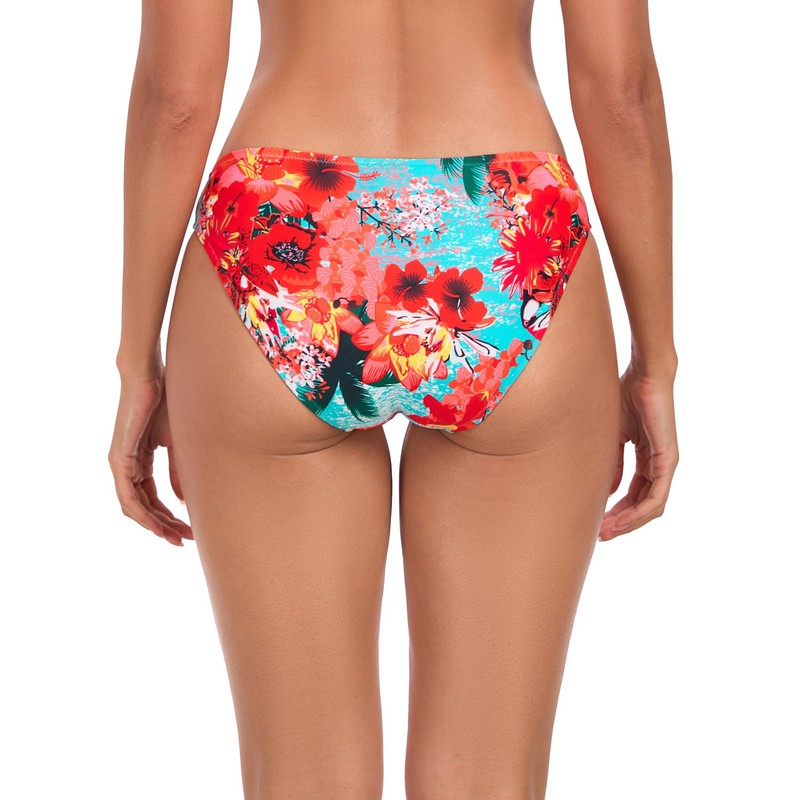 Ocean Blues Women's Blue Floral Low Waisted Bikini Bottom Full