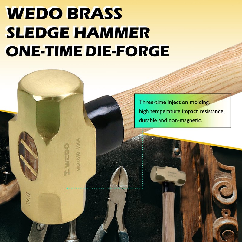 WEDO Brass Sledge Hammer with Wooden Handle, 4lb, 380mm, 15"