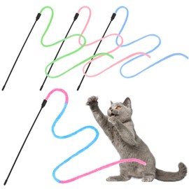 simarro 4Pcs Cat Wand Interactive Toy, Gradient Color Cat Teaser Sticks Cat String Toy Cat Training Supply for Indoor Interactive Cat Teaser Pet Toy Accessories