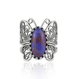 Filigranist Sterling Silver Filigree Art Butterfly Women Cocktail Ring with Gemstones (Mojave Turquoise, 9)