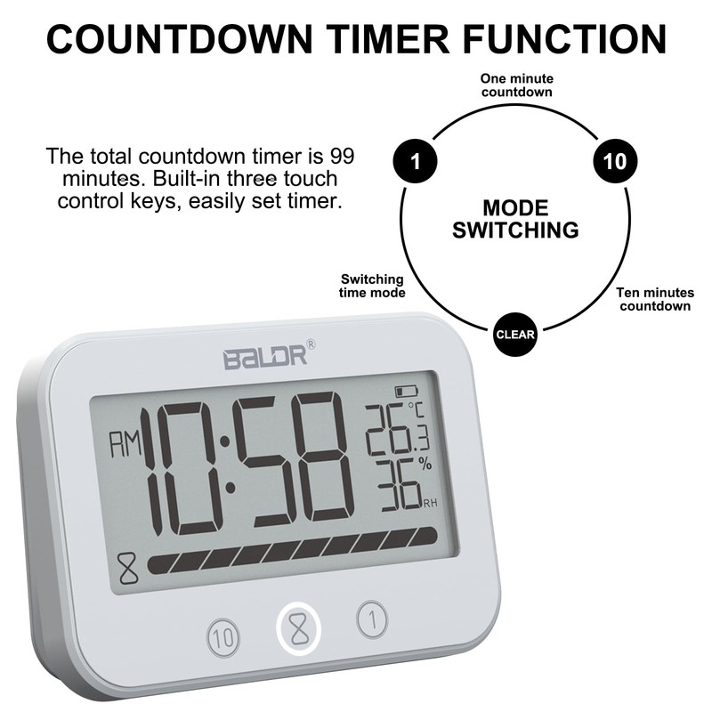 ALEENFOON Digital Bathroom Clock, IP54 Waterproof Shower Clock with Temperature