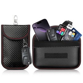 WEKUBA Faraday Pouch for Car Key, 2 Packs of Faraday Bags, with Hooks and Fixed Key Rings, Car RFID Blocker Bag for Car Security, Anti-Theft Signal, Anti-Hacking Case Blocker