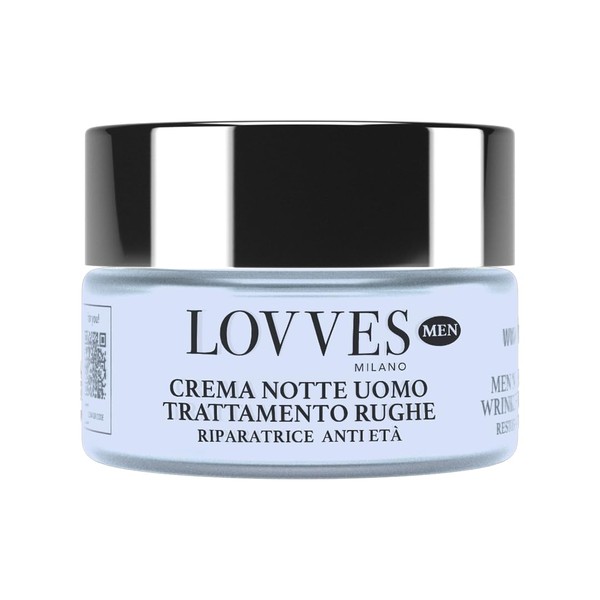 LOVVES Anti-Wrinkle Night Cream for Men, Natural Cosmetics, Repairs Skin, Antioxidant and Regenerating, Prevents Premature Skin Ageing, Absorbs Quickly, 50 ml