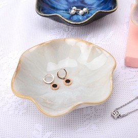 Ceramic Jewelry Dish,Leaf jewelry tray,Key Bowl,jewelry holder,small ring dish holder,Jewelry Plate,trinket,Catch all tray nightstand decor for entryway table Home decor for girl women (White)
