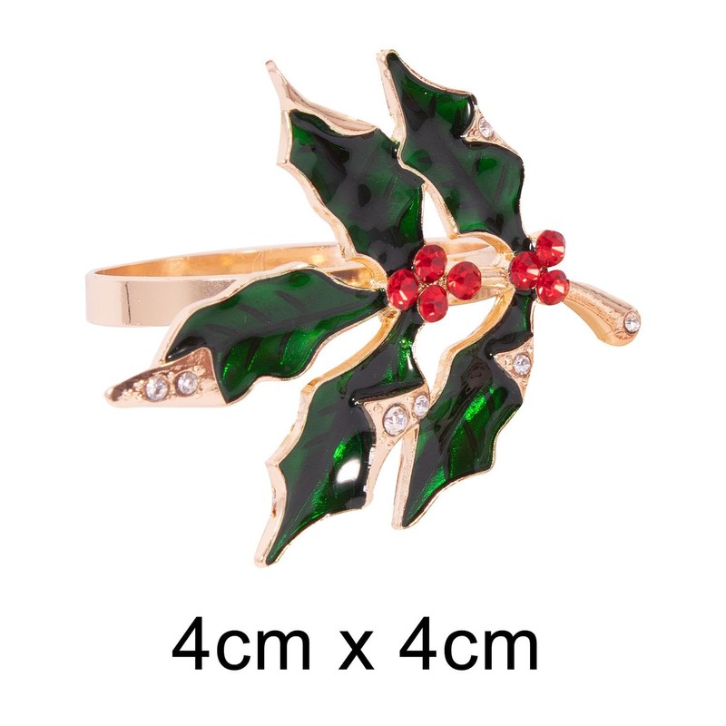 YöL Set Of 6 Deluxe Holly Gem Napkin Rings Christmas