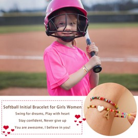 Semoya Softball Initial Bracelets for Women Girls, Gold Colorful Beaded Bracelet Softball Accessories Stuff Jewelry Back to School Gifts Teenage Teen Girl Kids Age 8 9 10 11 12 13 Year Letter A