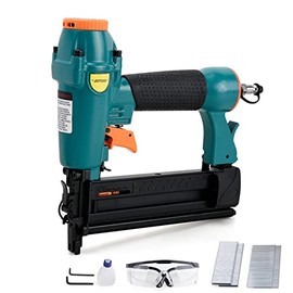 DOTOOL 18 Gauge Pneumatic Brad Nailer 2-in-1 Nail Accepts 5/8 to 2 Inch Brad Nails and 5/8 to 1-5/8 Inch Crown Staples Tool-Free Air-powered Nail Gun Safety Glasses for Carpentry Uphostery Woodworking