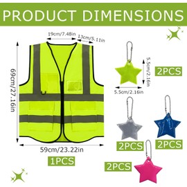 Adult High Visibility Vest with Pockets and Zip Security Vest with 8 Star-Shaped Reflective Labels Reflective Jacket for Outdoor Use (Green)