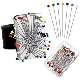 Magnetic Wrist Sewing Pincushion with 100 Pieces Sewing Pins Set Pin Cushion Holder Wristband Wrist Magnetic Pin Holder 1.5 Inch Ball Head Straight Pins for Hand Sewing Supplies (Black)