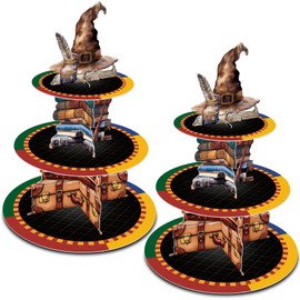 GRULLIIN 2PCS Wizard Hat 3-Tier Cupcake Stand Tower Holder for Read Book Club Magic School Birthday, Baby Shower, Graduation Party Decorations Supplies