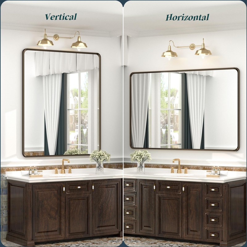 OKPAL 20x28 Bronze Bathroom Mirror, Brushed Metal Bathroom Vanity Mirrors