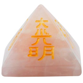 Shanxing Mini Natural Rose Quartz Crystal Pyramid, Healing Crystal Engraved Usui Reiki Symbols Stone Decoration Figurine
