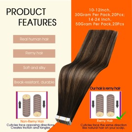 Full Shine Balayage Tape in Hair Extensions Color 2 Dark Brown Ombre 8 Ash Brown And 2 Brown 18Inch Tape in Extensions Human Hair 100G 40Pcs Long Straight Extension for Wedding