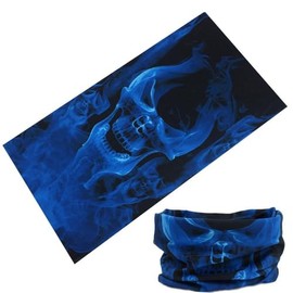 Panda Bobo Multifunctional Bandana Headwear, Neckwear, Neckerchief, Cycling Cowboy Scarf, Head Neck Gaiter, Mens Womens Multipack, Assorted, Pirate Bandana (Blue Fire Skull)