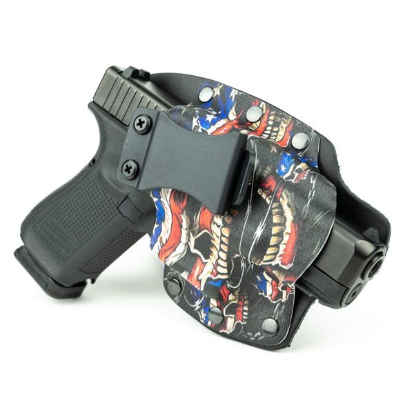 Infused Kydex USA Flag Skulls IWB Hybrid Concealed Carry Holster (Right-Hand, for Glock 17,19,22,23,25,26,27,28,31,32,34,35,41)