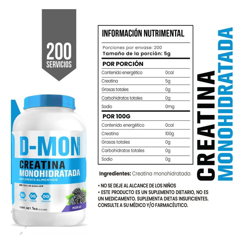 Suplemento Creatina Monohidratada D-mon 1 Kg Varios Sabores Moras
