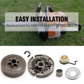 3/8" Sprocket Clutch 1123 640 2003/1123 640 2073 Replacement for Stihl 017 018 021 023 025 MS170 MS180 MS210 MS230 MS250 Chainsaw w/ Washer E-Clip Kit Clutch 1123 160 2001 Worm Gear 1123 640 7102