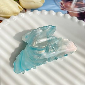 Small Hair Claw Clips for Women, Wavy Edge Pearlescent Colorful Hair Claw Clips Fashion Hair Accessories for Thick Hair (blue)